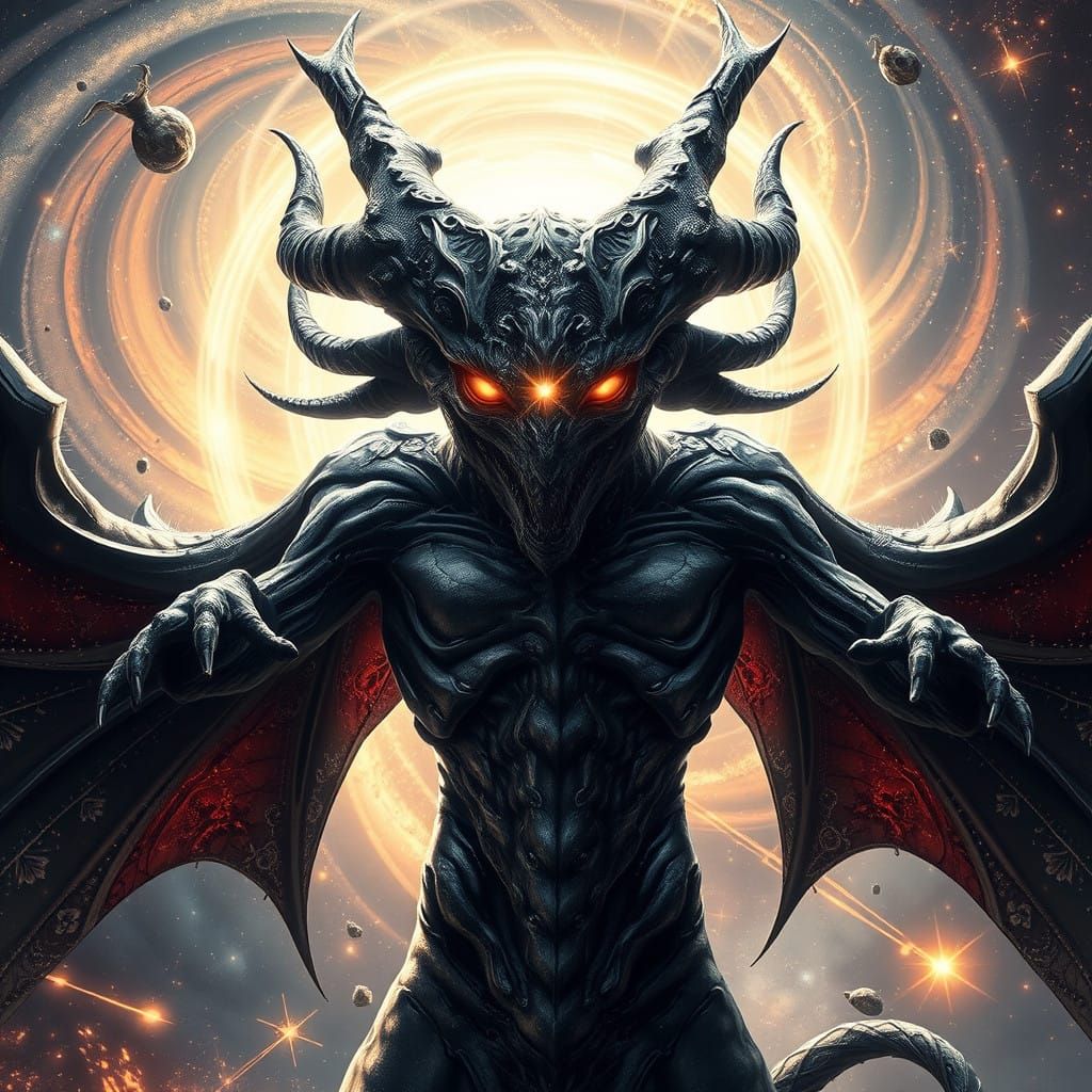 Cosmic Demon Porträt in Hyperdetaillierter Realismus