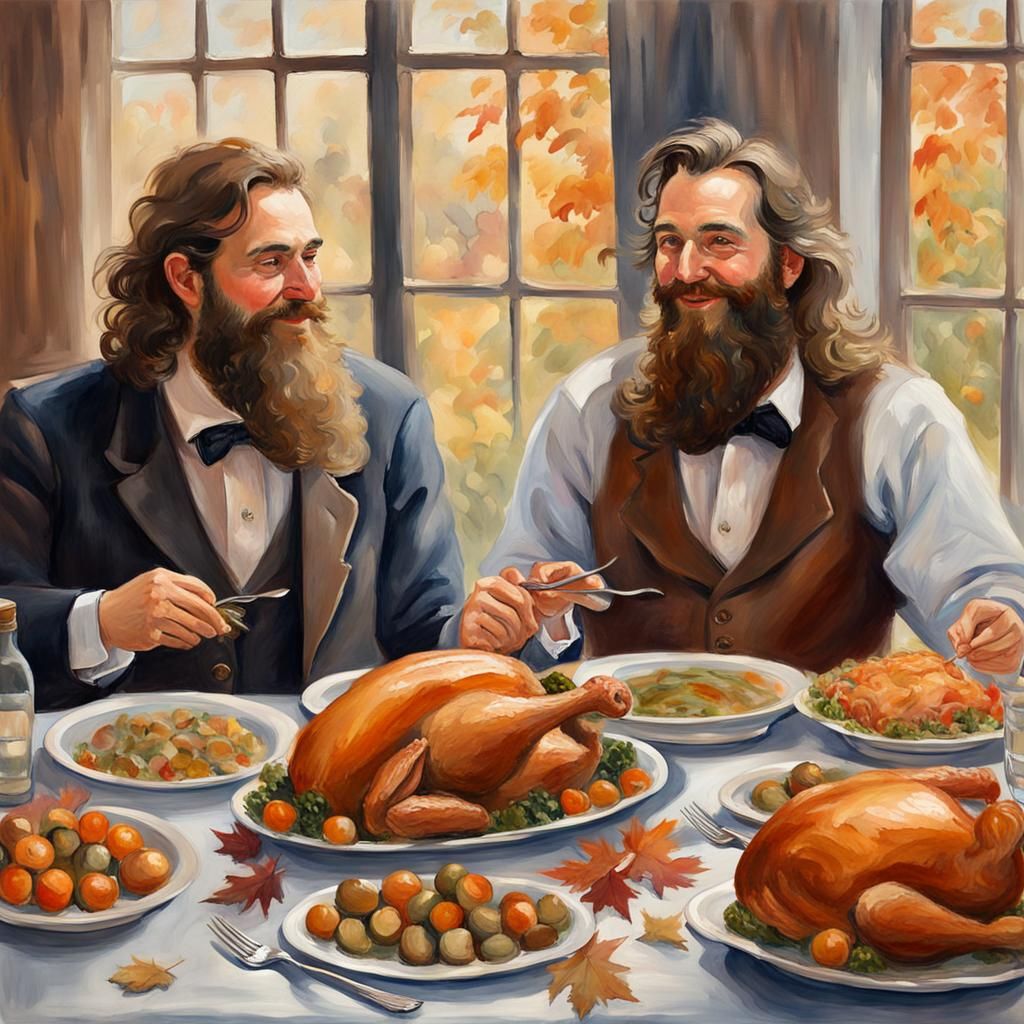 Thanksgiving Dinner: Impressionist Gouache Painting