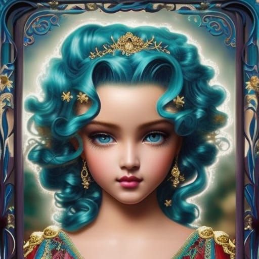 Hispanic Girl with Blue Hair, Detailed Fantasy Portrait