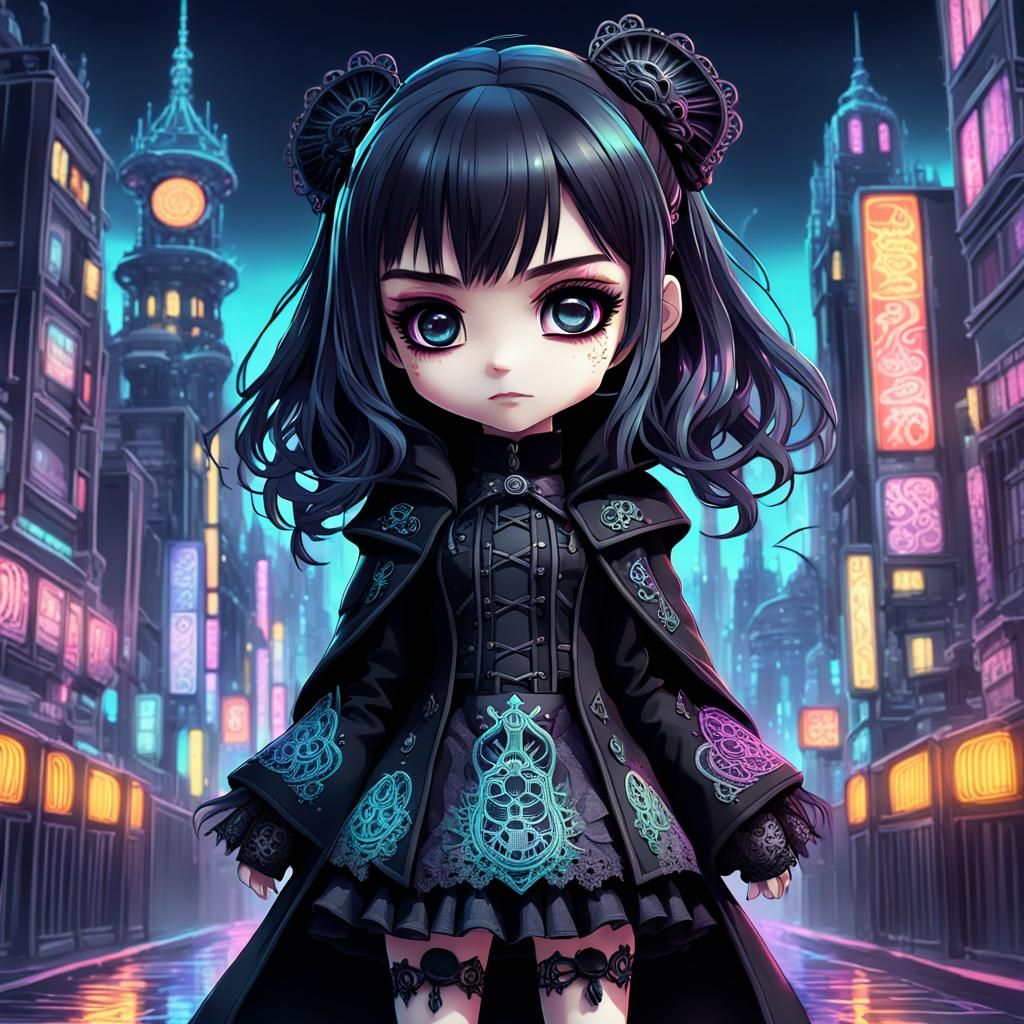 Cyberpunk Gothic Anime Girl in Digital Art Style