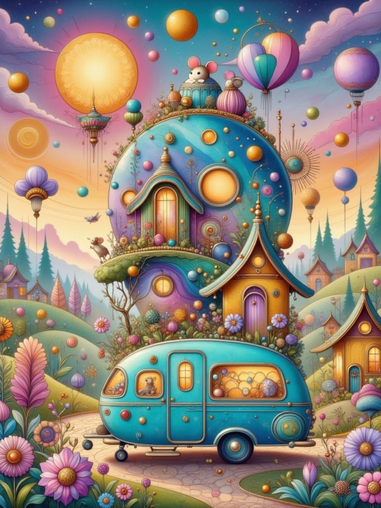 Enchanting Round Motorhome with Miniature Town