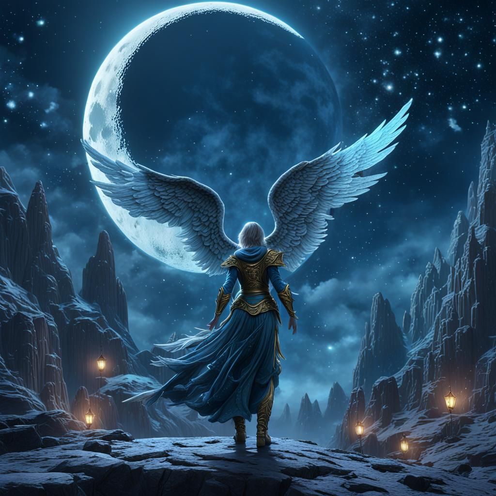 Angel in Moon and Stars: Detailed Matte Painting