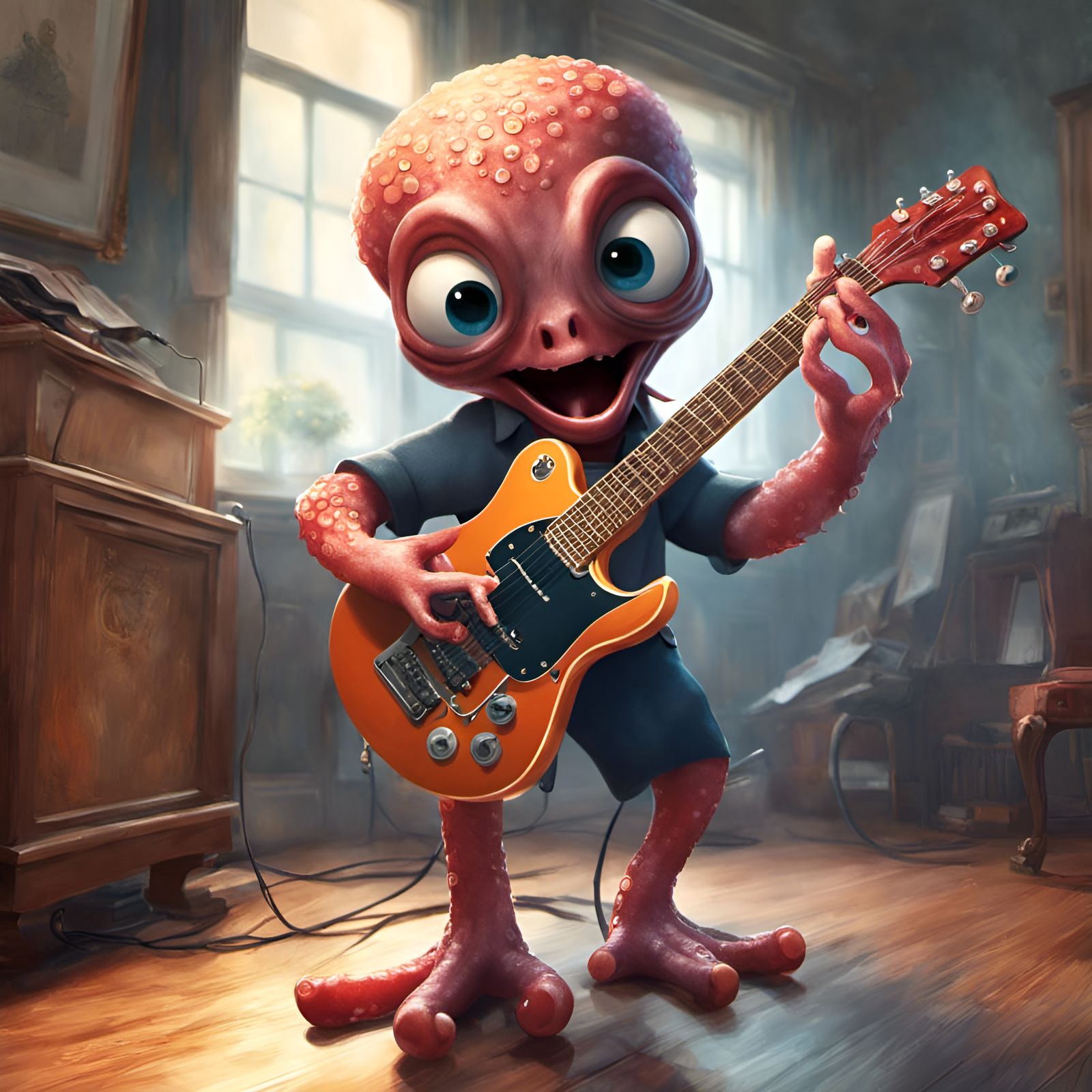 Octopus Guitarist Portrait in Comic Book Style