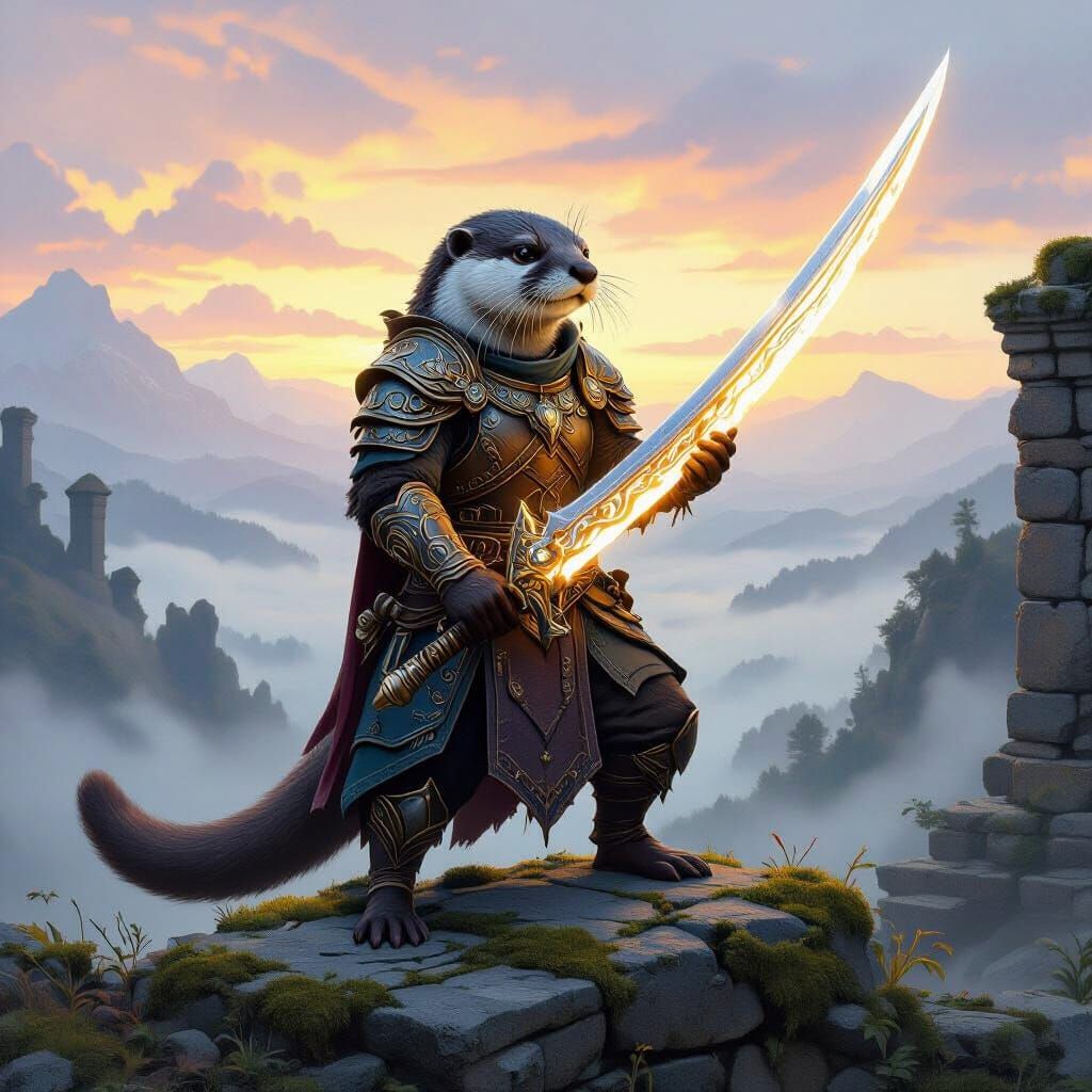 Majestic Otter Warrior in Fantasy Armor with Glowing Sword
