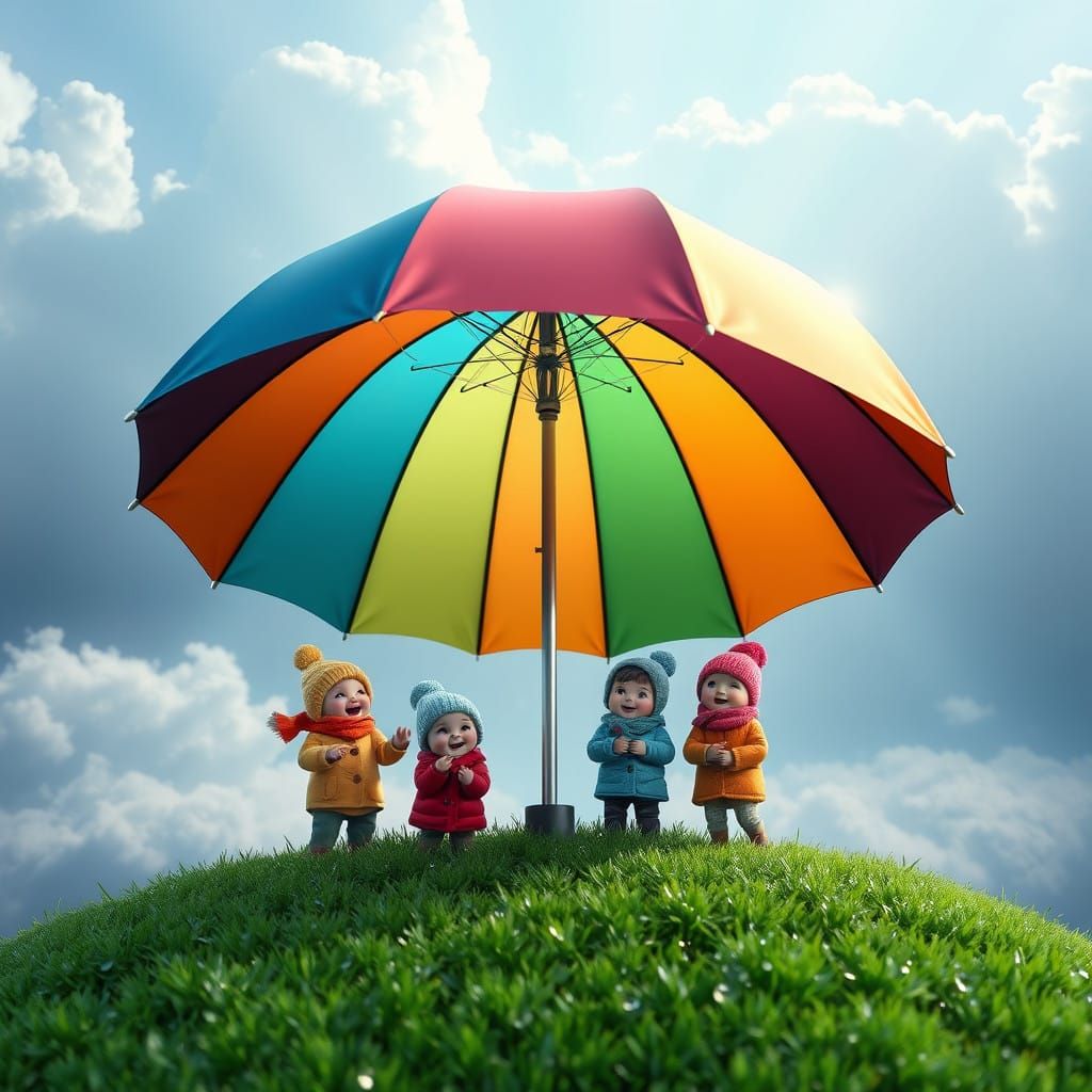 Whimsical Rainbow Umbrella Oasis