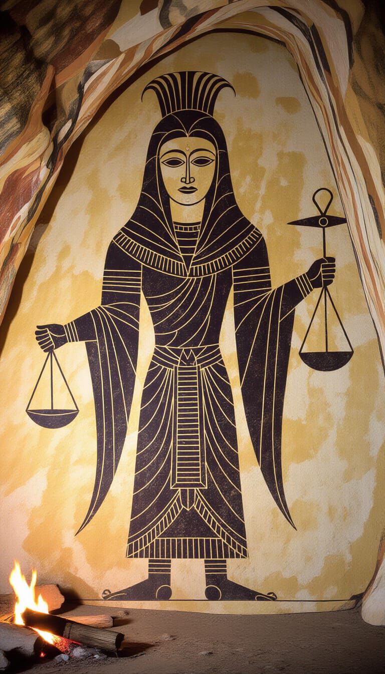 Ancient Cave Painting of Cosmic Figure with Galaxy