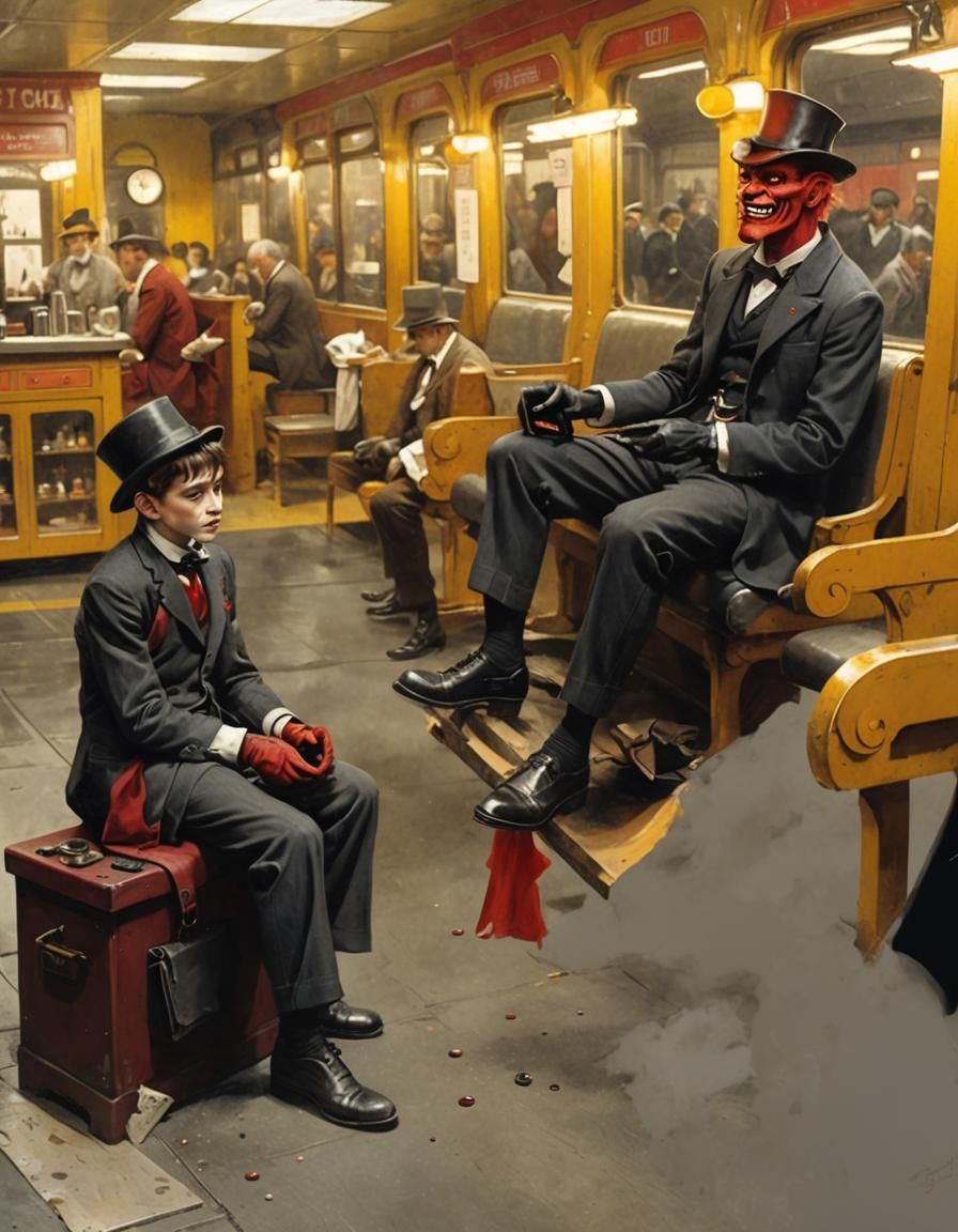 Devil Getting a Shoe Shine in Cartoon Style