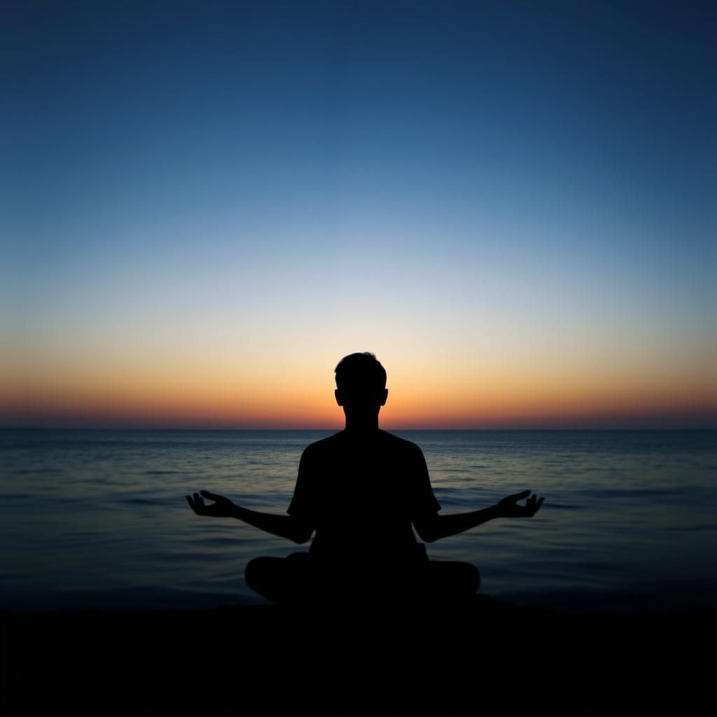 Meditating Silhouette with Ocean Scene