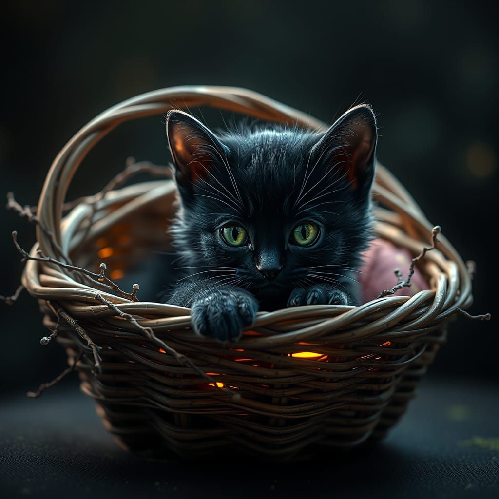 Adorable Kitten in Wicker Basket: Matte Painting