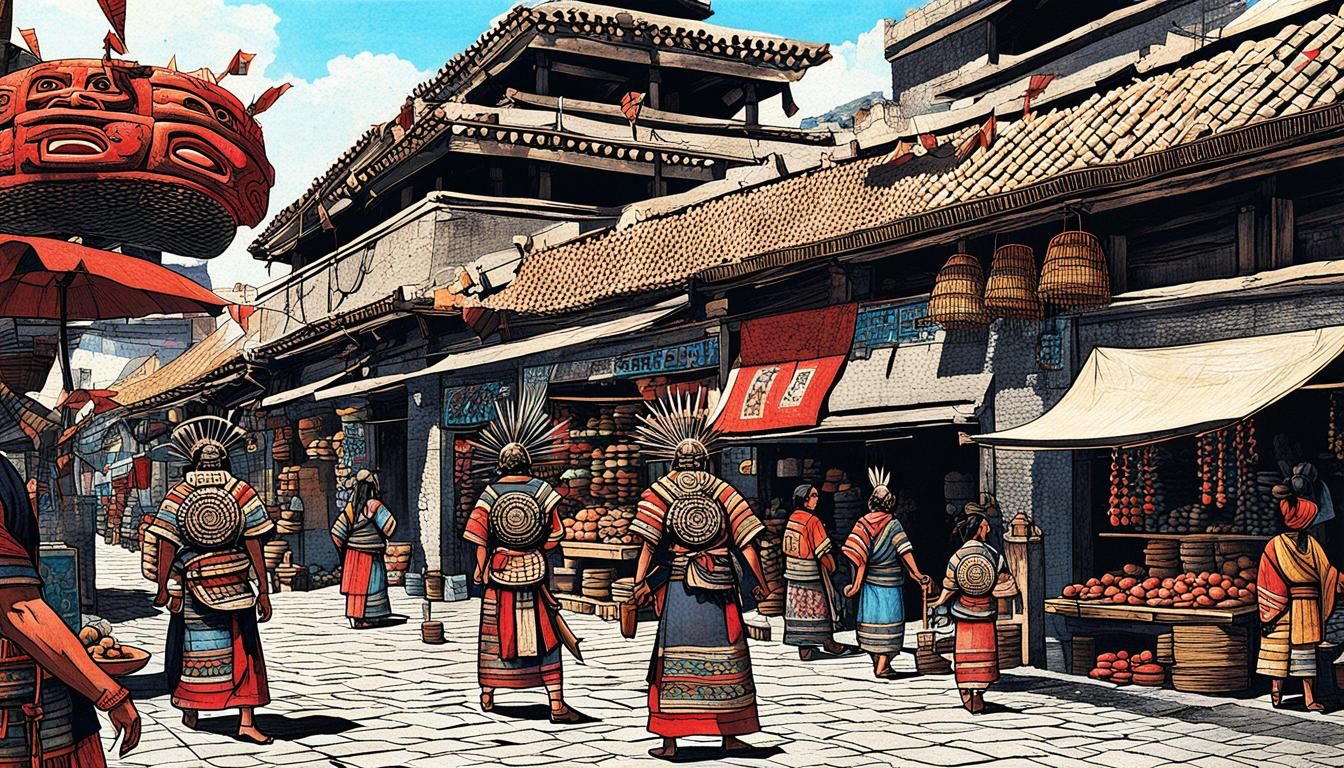 Aztec and Japanese Cultural Fusion in Vivid Market