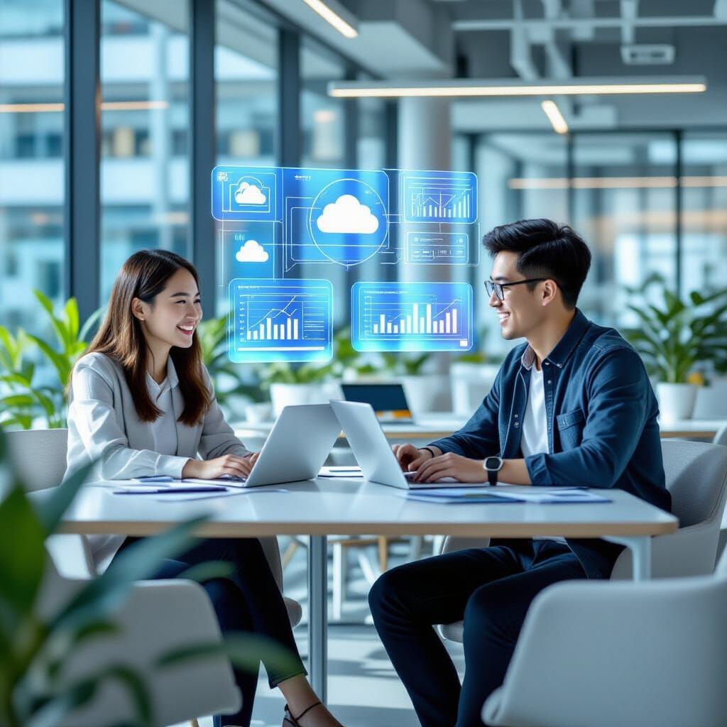 Students Collaborate in Sunlit Modern Workspace with AI Over...