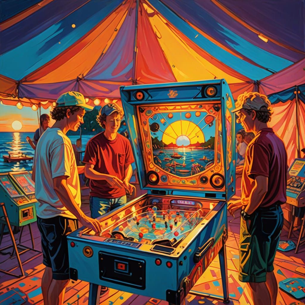 Fauvist Painting of Pinball Player at Beach