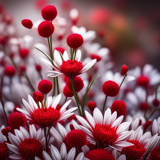 Hyperrealistic Red and White Flowers Cascade