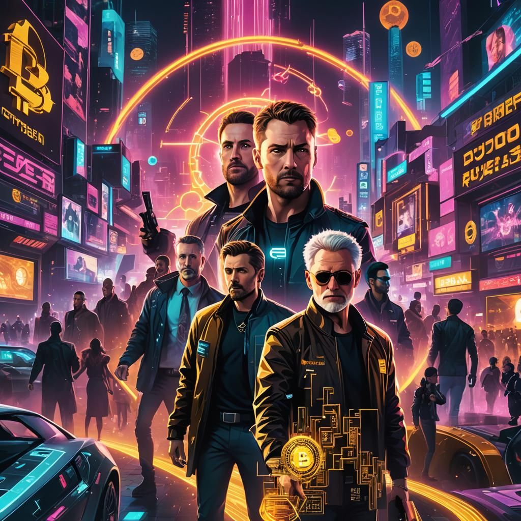 Politicians and Crypto in Cyberpunk Cityscape