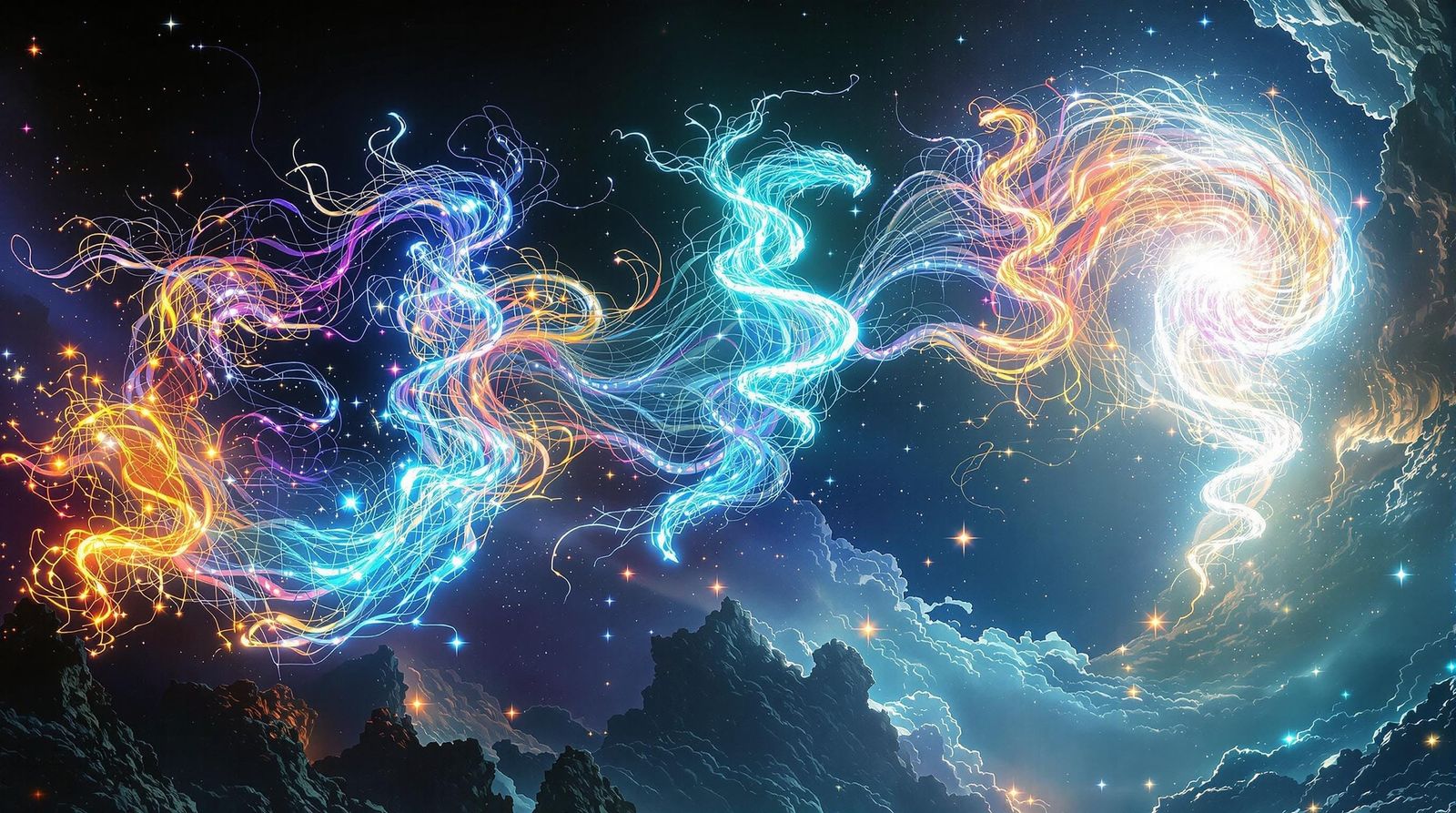 Surreal Transformation: Helix Figure Ascending in Light