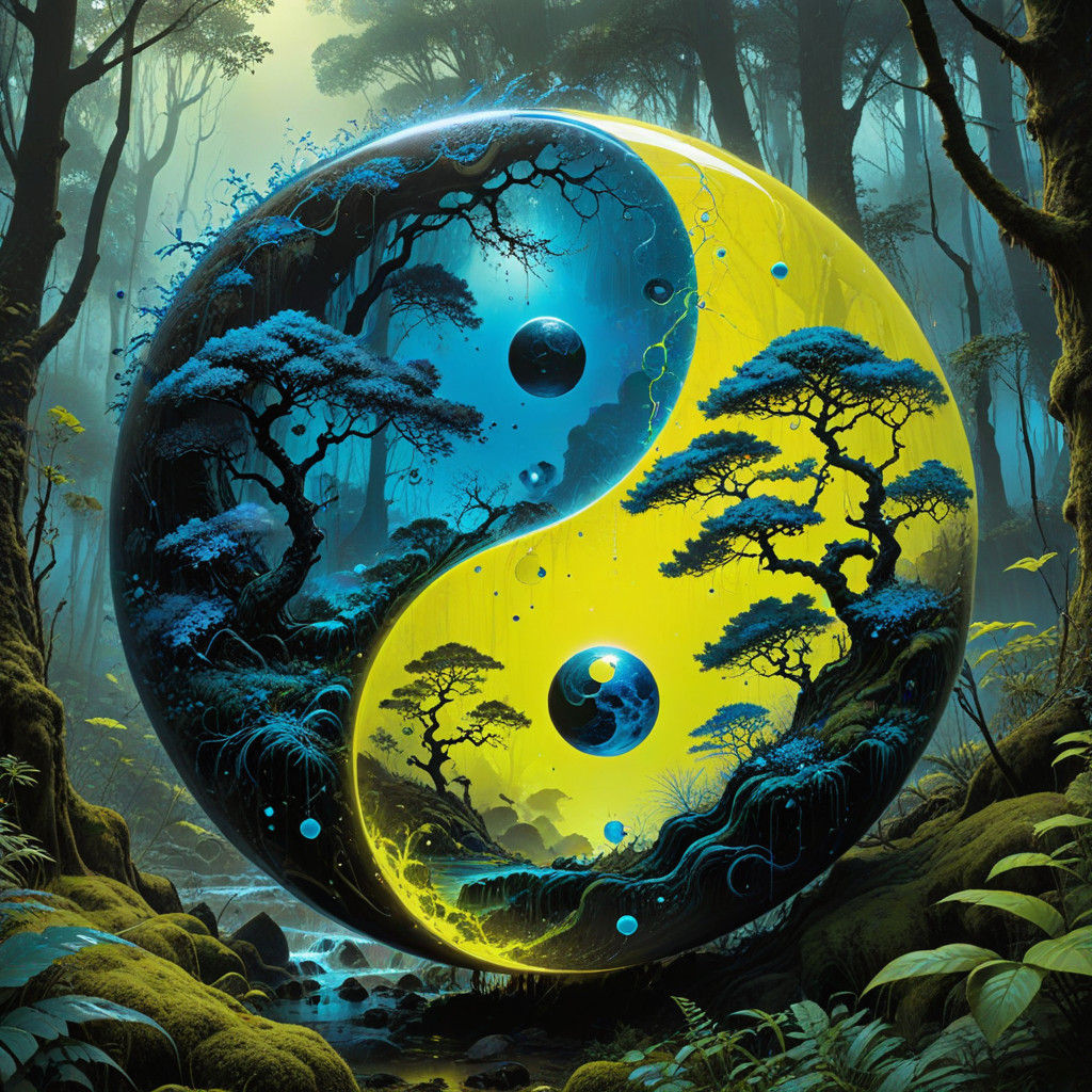 yin yang, Forest, Ethereal, Fluid, Serene, alla prima, fanta...