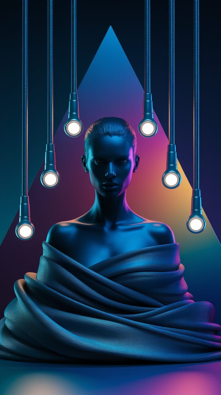 Dark Sculptural Portrait with Triangular Background