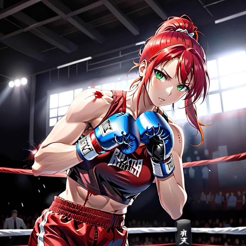 Anime Boxer Girl Victory in Boxing Ring