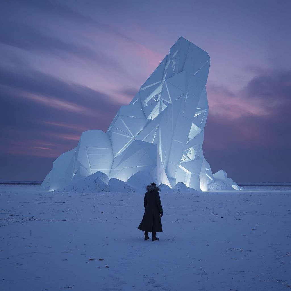 Snow Sculpture Figure on Barren Plain