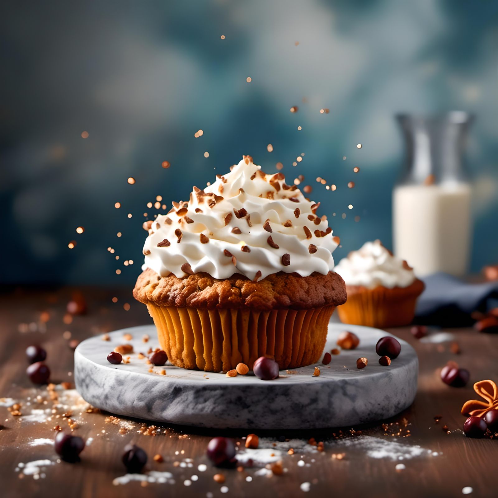 Single Muffin with Whipped Cream Topping