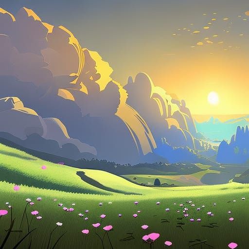 Flowery Field Overgrowing New York City, Digital Painting