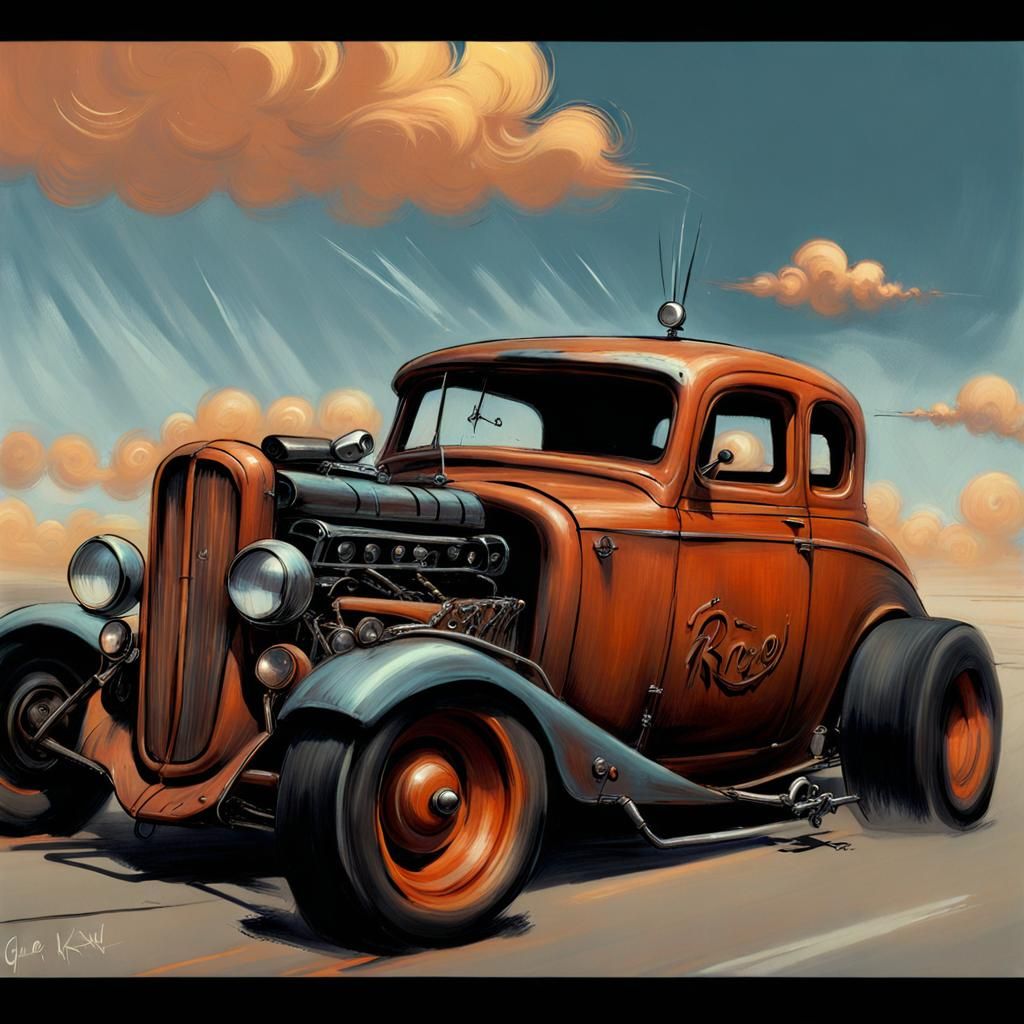 Fox-girl VIXEN, driving a rat-rod