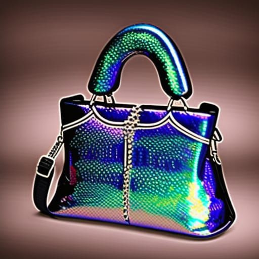 Black gothic handbag with cobalt blue holographic accents& purple holographic accents& Emerald green holographic accents...