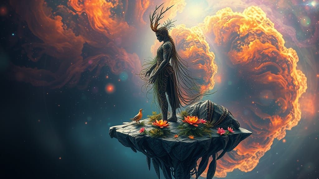 Mystical Shaman in Bioluminescent Ecosystem