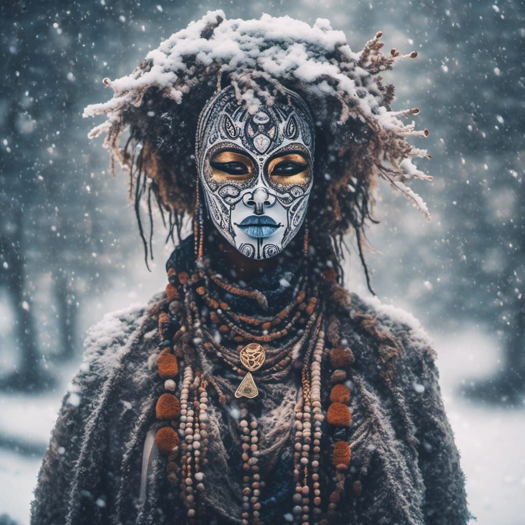Ethereal Voodoo Lady in Winter Snowfall
