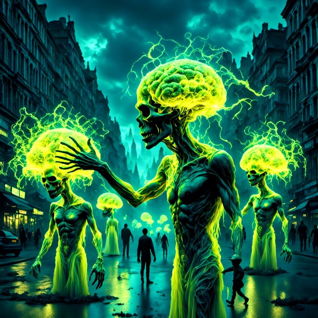 Fractal Demons High Five Over Brain Trophy