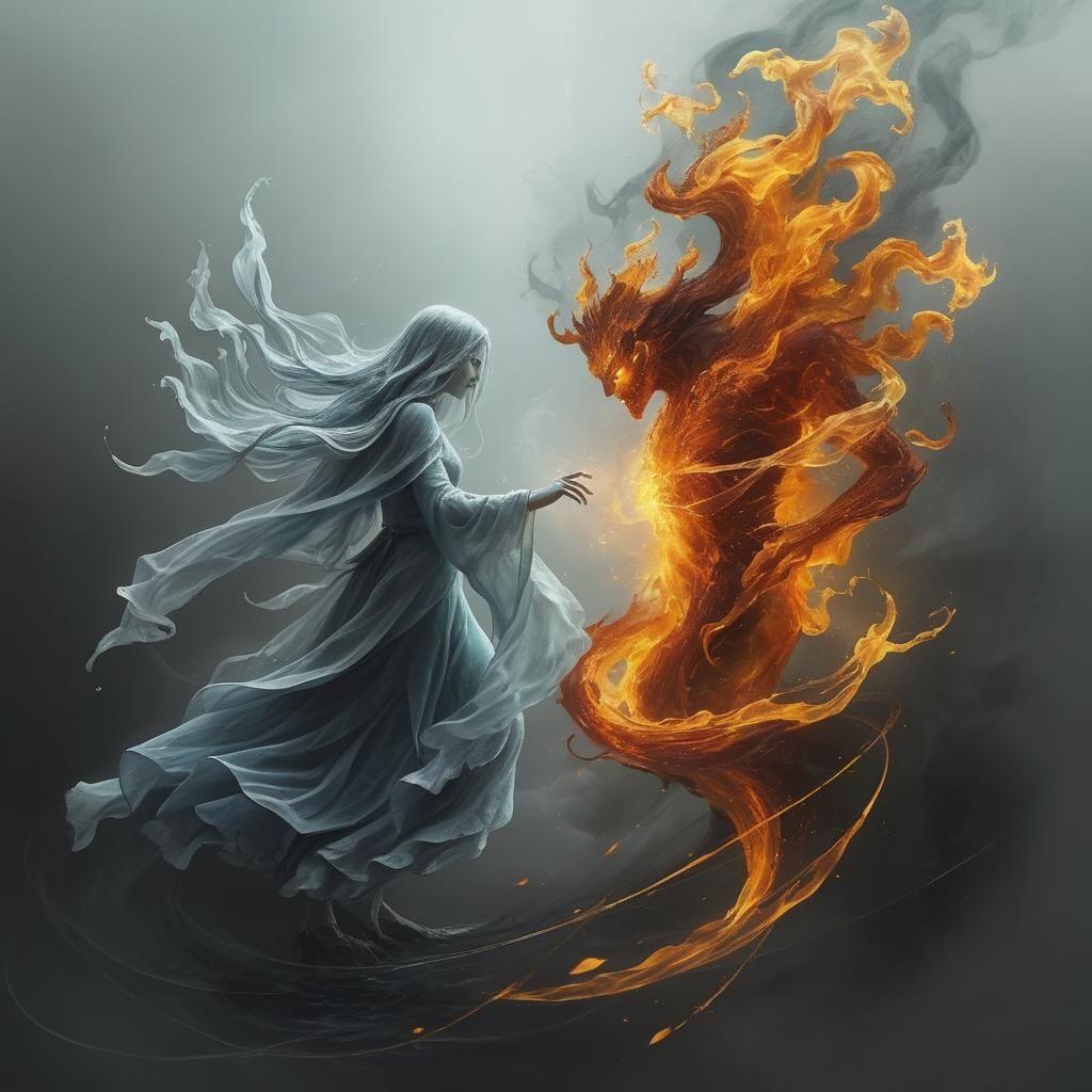 Water and Fire Spirits Merge in Digital Art