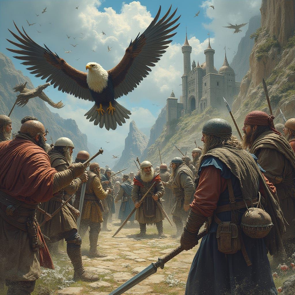 Chaotic Battle Scene in a Vibrant Fantasy Style