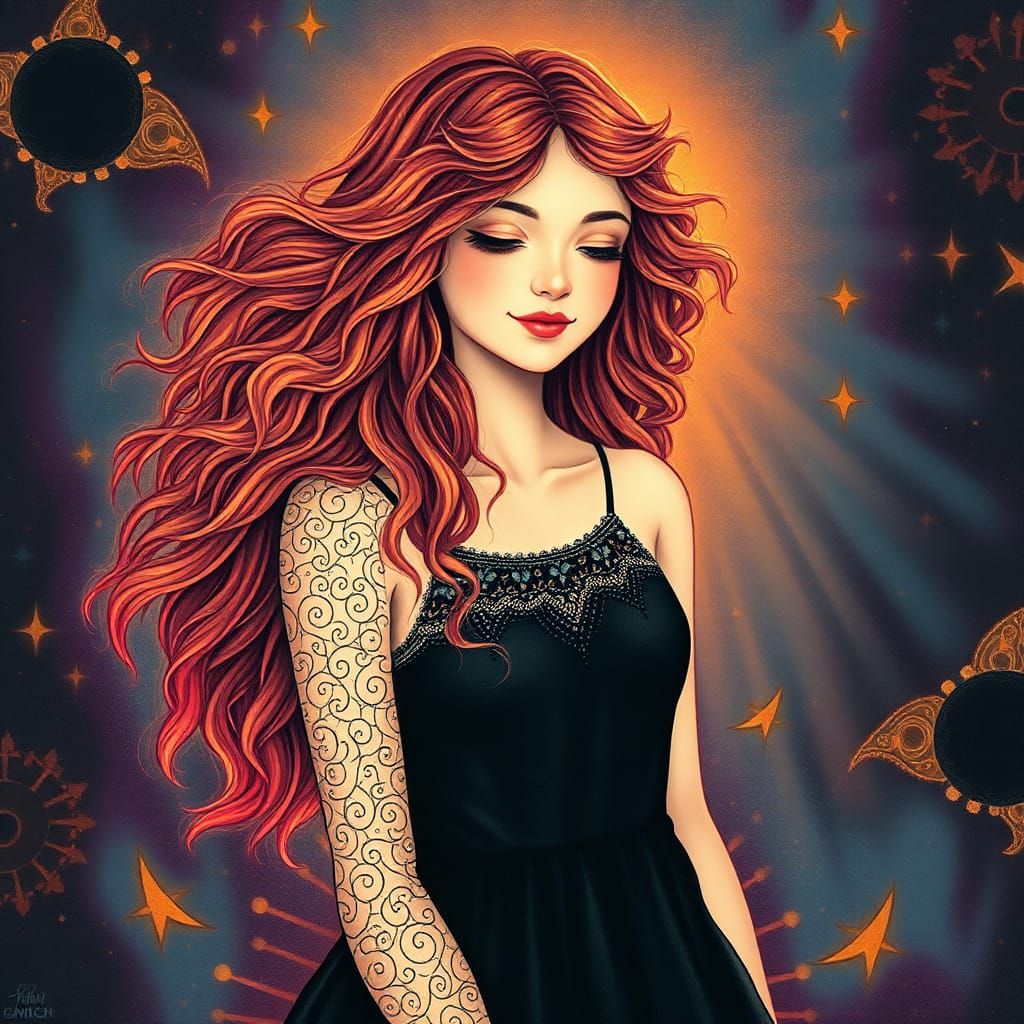 Psychedelic Hippie Girl with Zentangle Mandala