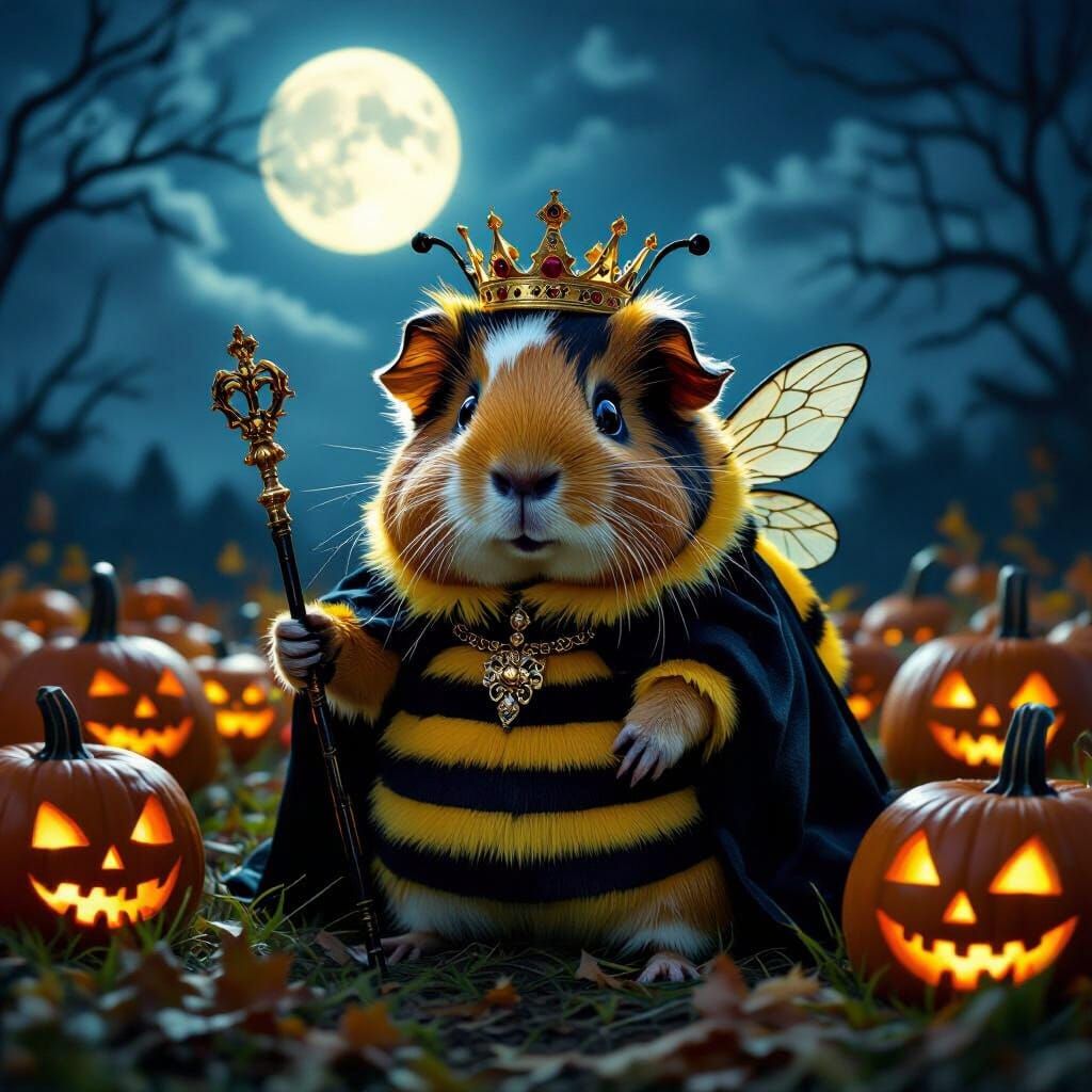 Regal Queen Guinea Pig in Bee Costume on Halloween