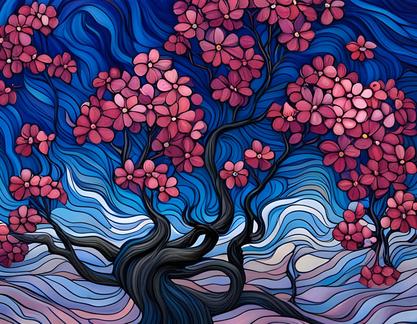 Magical Liquid Cherry Blossoms in Stained Glass