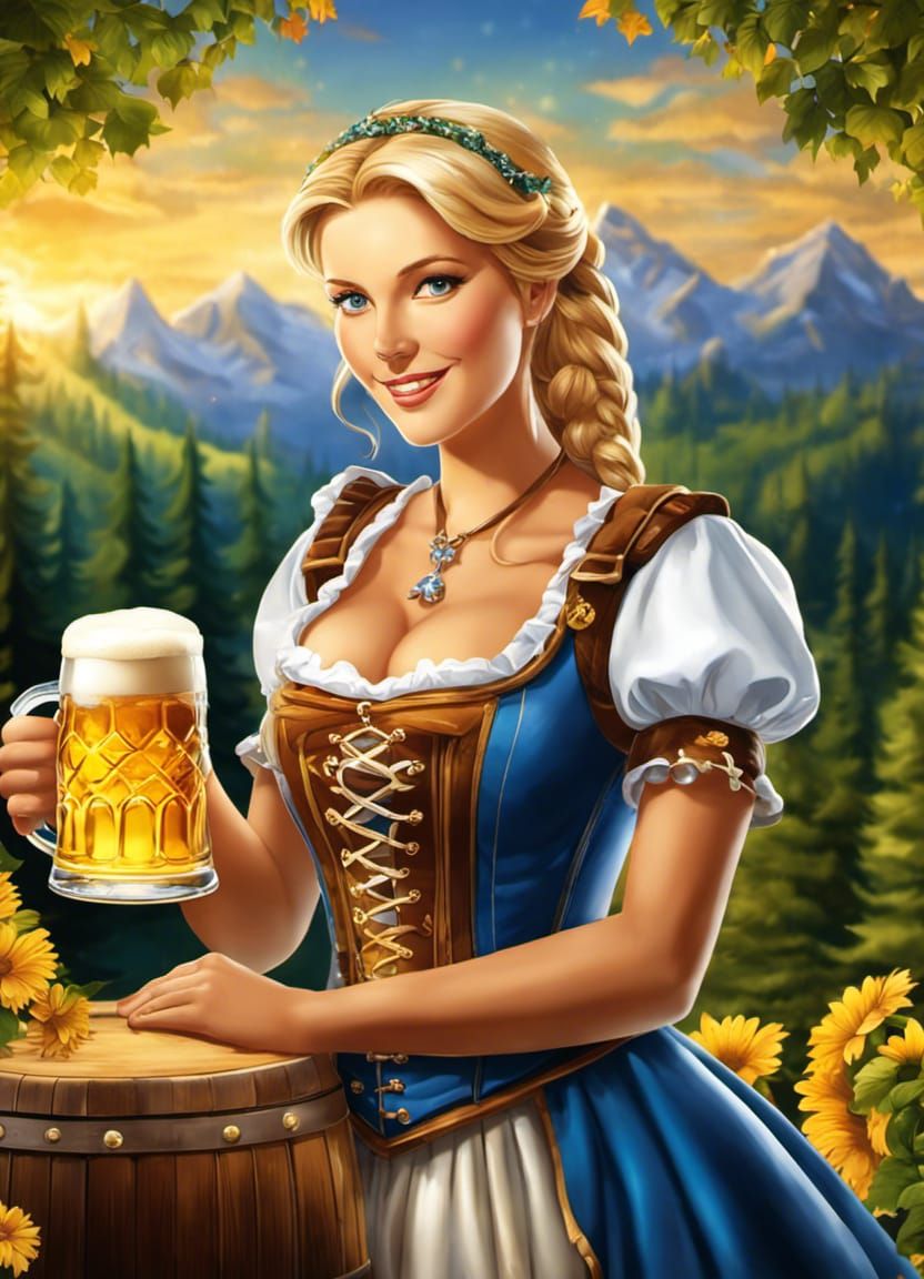 Oktoberfest Beer Maiden Portrait in Surreal Impressionism