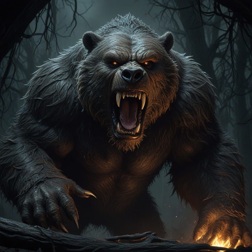 Terrifying Werebear Unleashes Fierce Growl with Sharp Fang a...