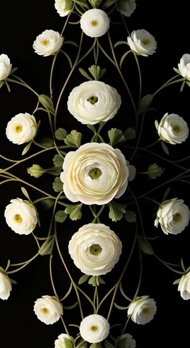 Symmetrical Cream Ranunculus Floral Pattern