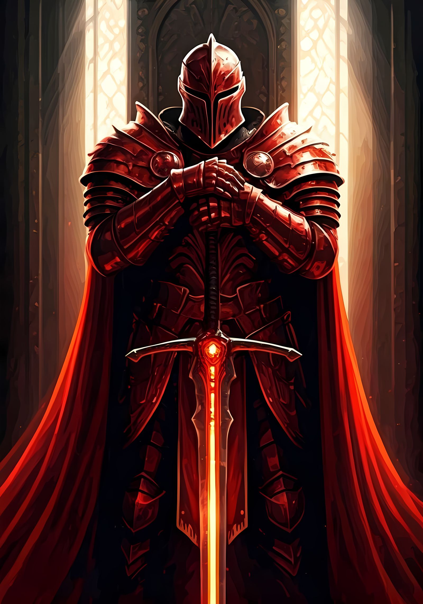 Crimson Knight in Regal Splendor