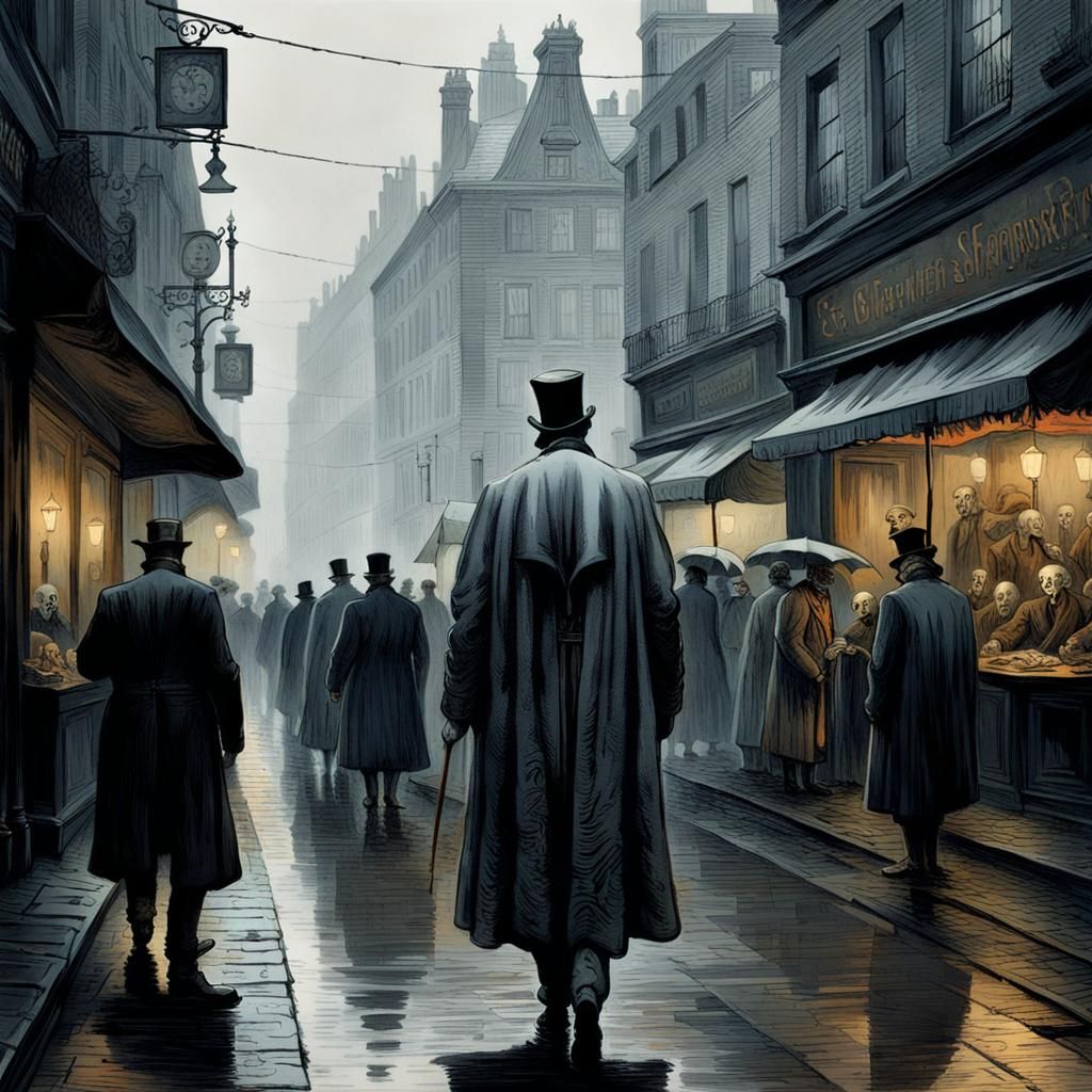 Foggy 19th Century Street Scene in Doré Style