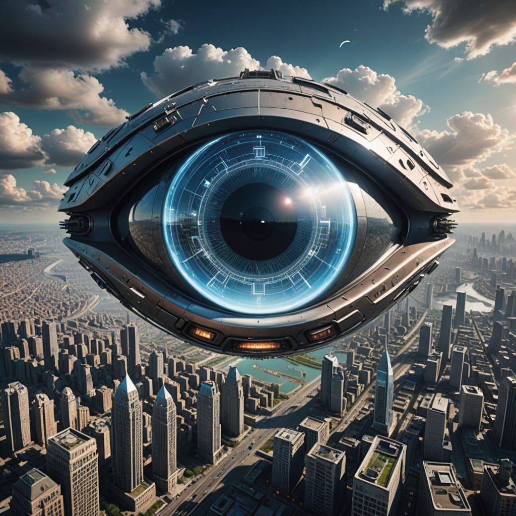Cabochon Eye Over Futuristic Cityscape