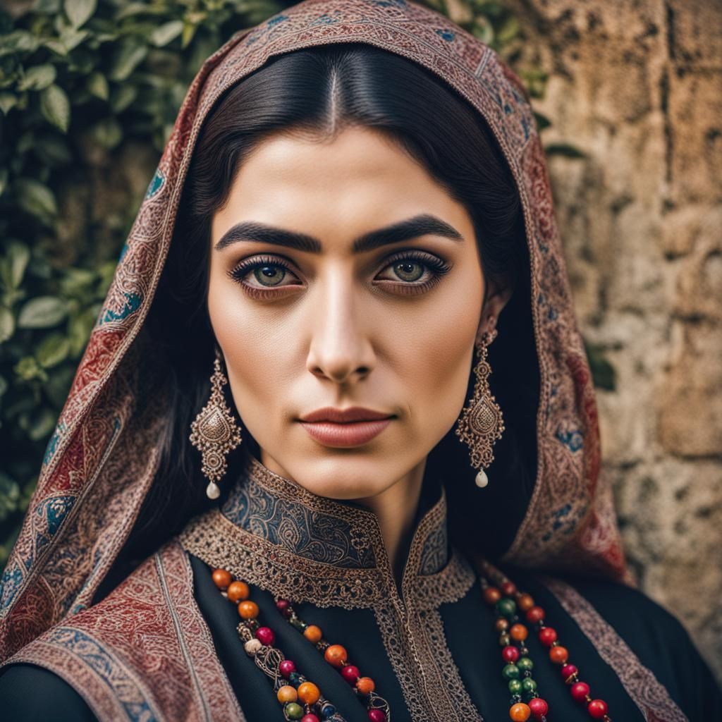 Vibrant Portrait of Young Persian Woman in Polaroid Style