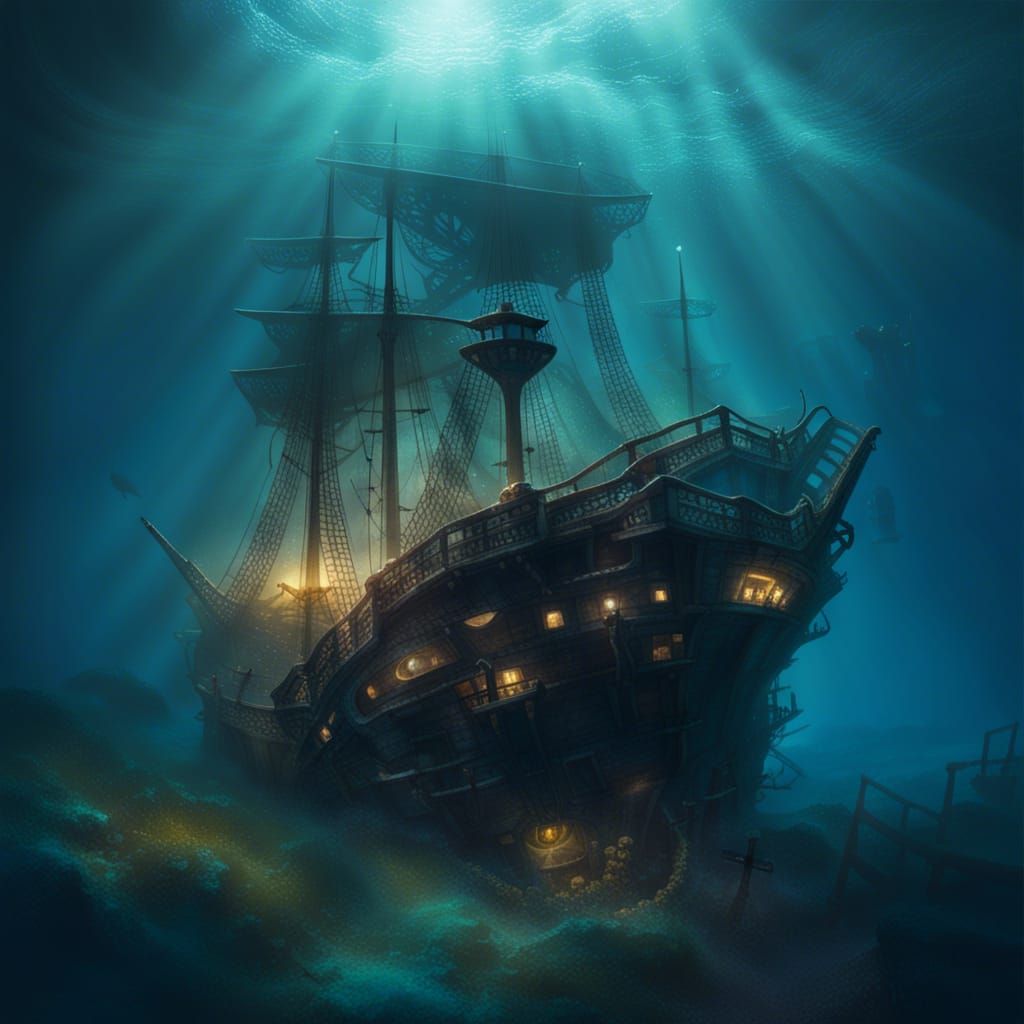 Sunken Pirate Ship in Sinister Synesthesia Style