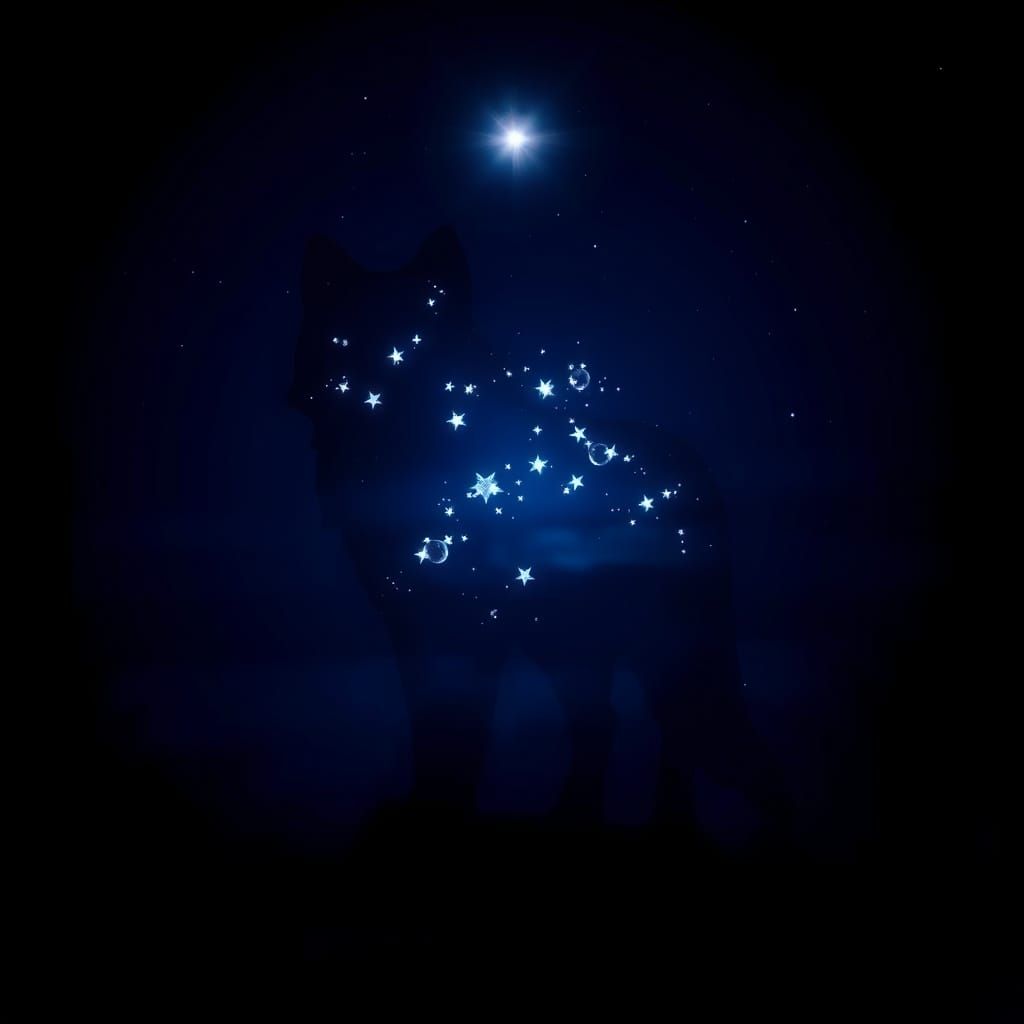 Wolf Silhouette in a Starry Night Sky