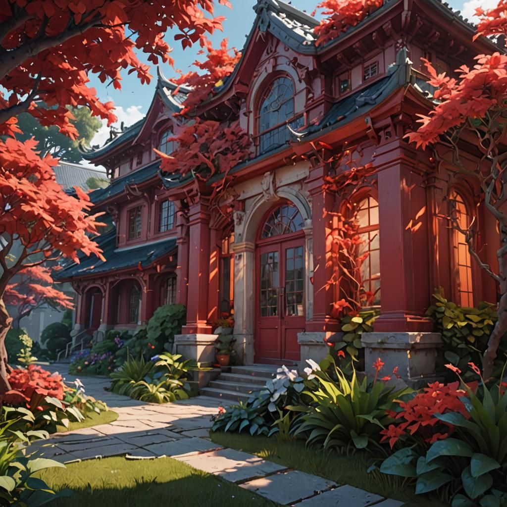 Garden of Red Lightning in 3D Anime Art