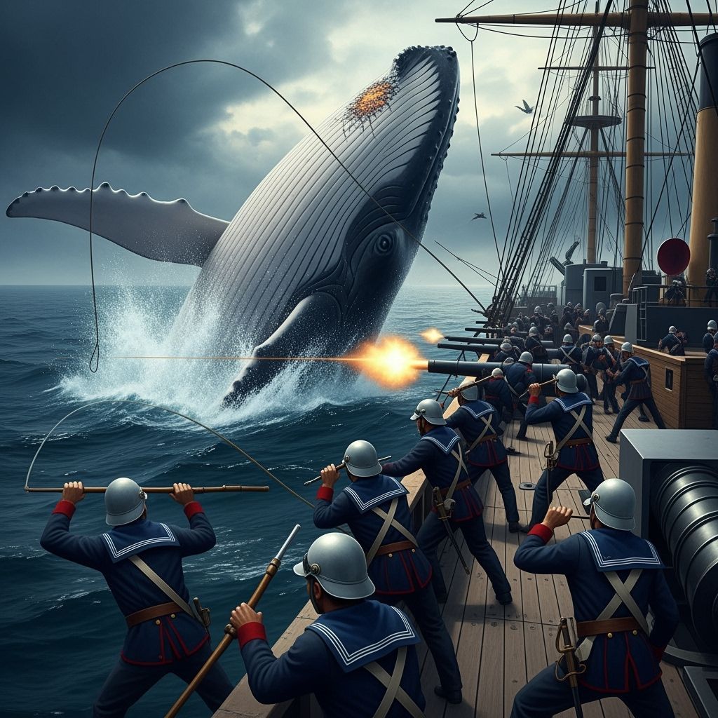 Whale Attacks Warship in Dramatic Scene