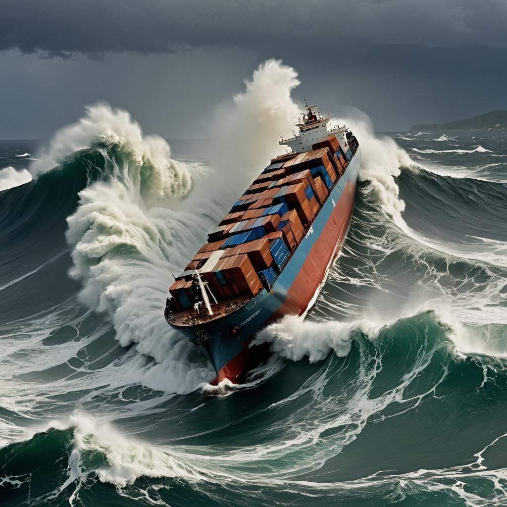 Container Ship Battles a Furious Storm at Sea