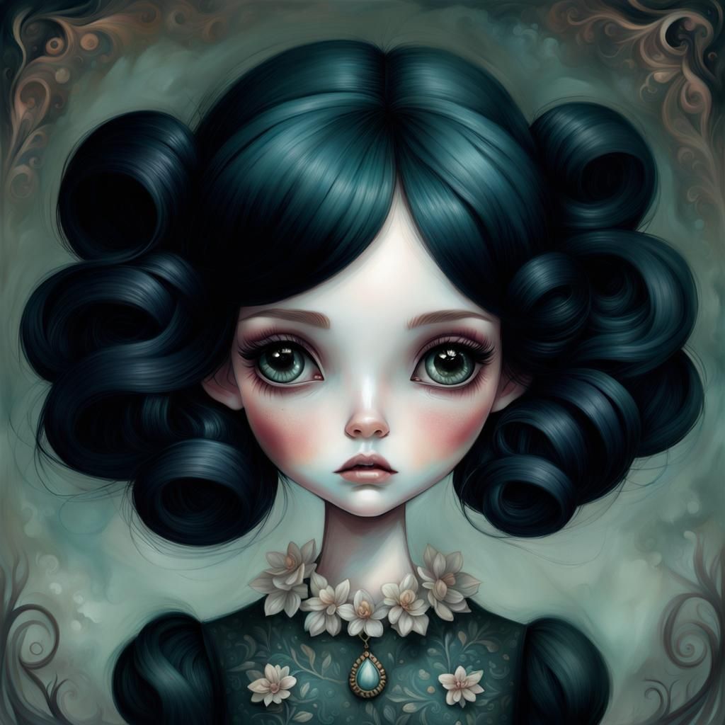 Dark-Haired Girl: Surreal Illustrative Portrait