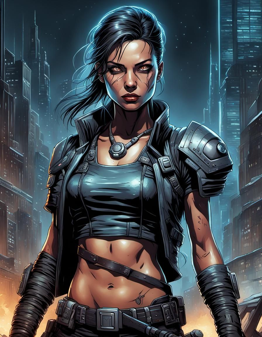 hyper realistic, perfect, smooth, futuristic female raider from a dystopian society
