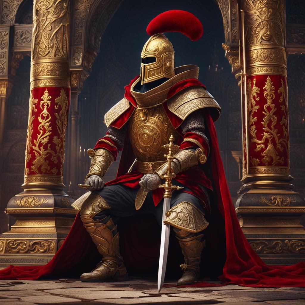 Hun Warrior in Palace with Sword, Matte Painting